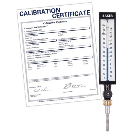 BAKER INSTRUMENTS 9VU35-125 Industrial Thermometer, 0 to 120 deg F (-17 to 49 deg C),  9VU35-125-NIST